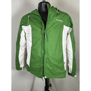 Columbia Hooded Zip Rain Jacket, Green/White, Mens Size Medium M Waterproof [A2]